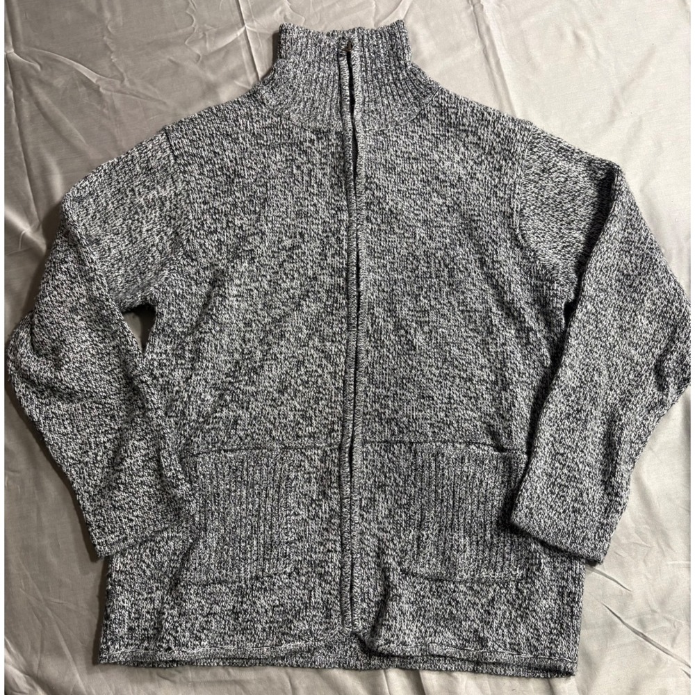 Tally-Ho Womens Gray Marled Knit Full Zip Mock Neck Cardigan Sweater Size M